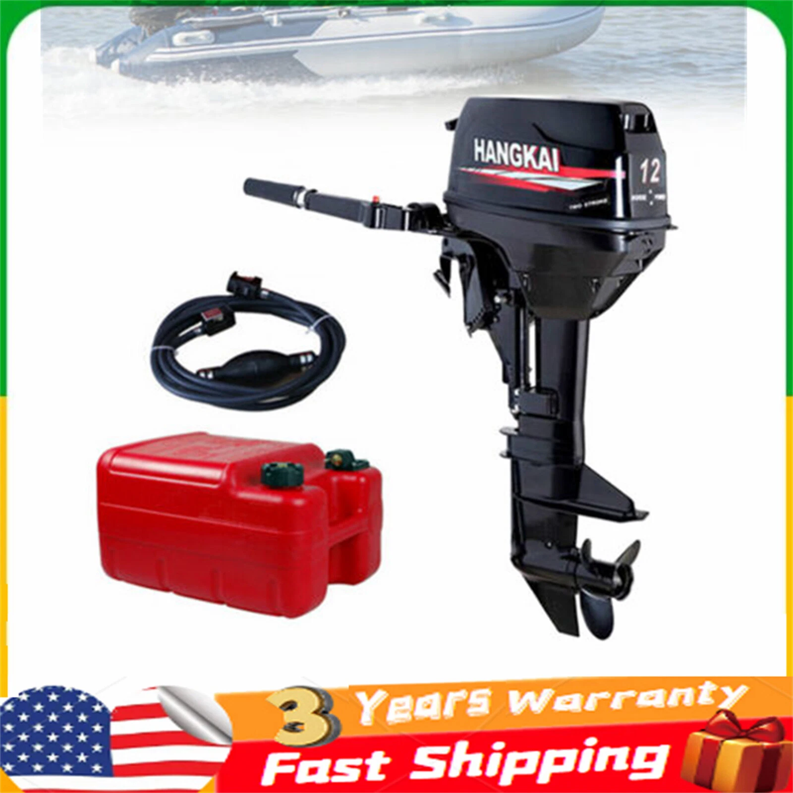 6-12 HP 2/4Stroke HANGKAI Outboard Motor Air/Water Cooling Fishing Boat Engine