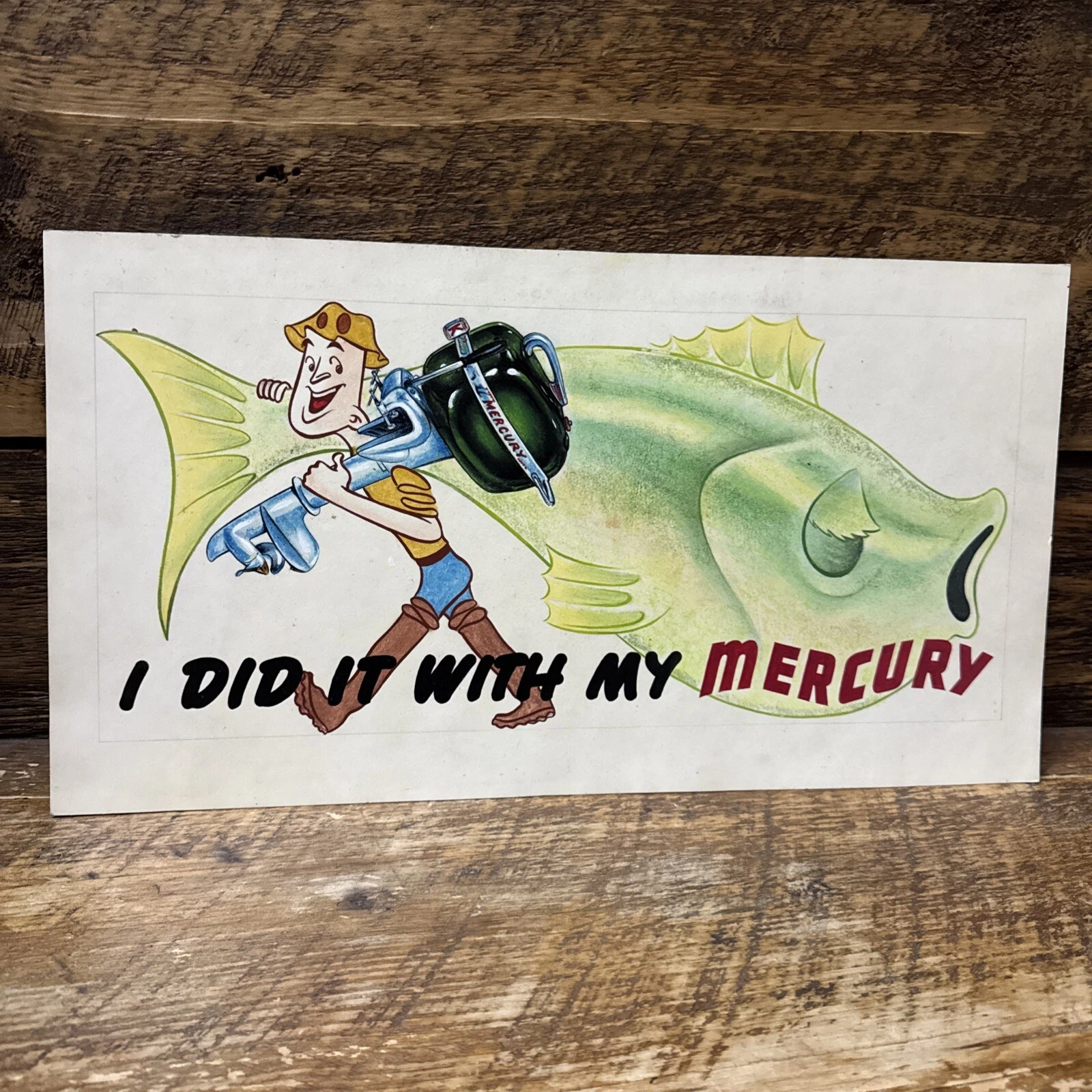 Mercury Boat Motor Original Advertisement Artwork 1950s Hand Drawn 18x10