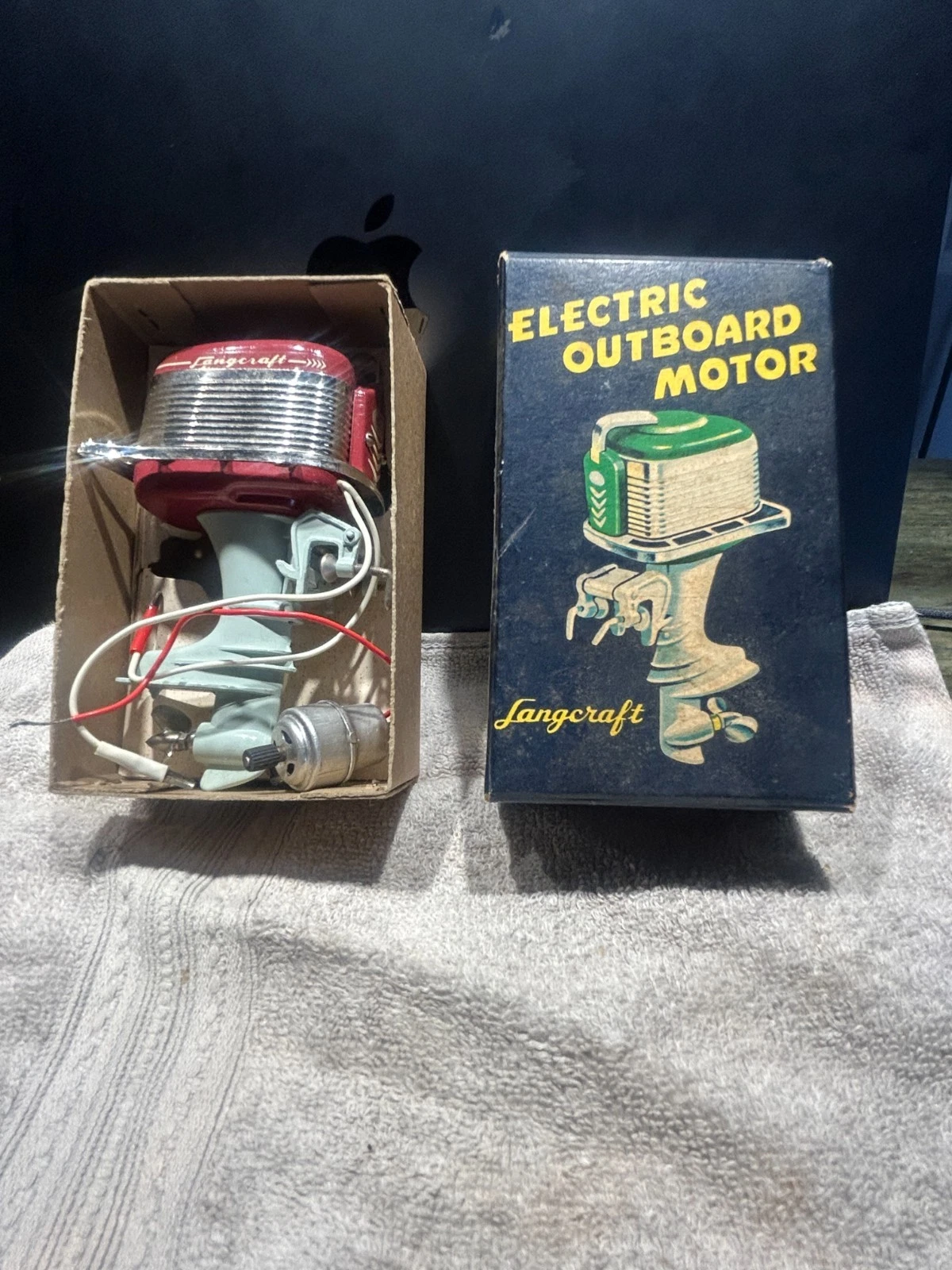 Vintage Langcraft Toy Outboard Motor Mercury Style Red with Decal Toy Boat Motor